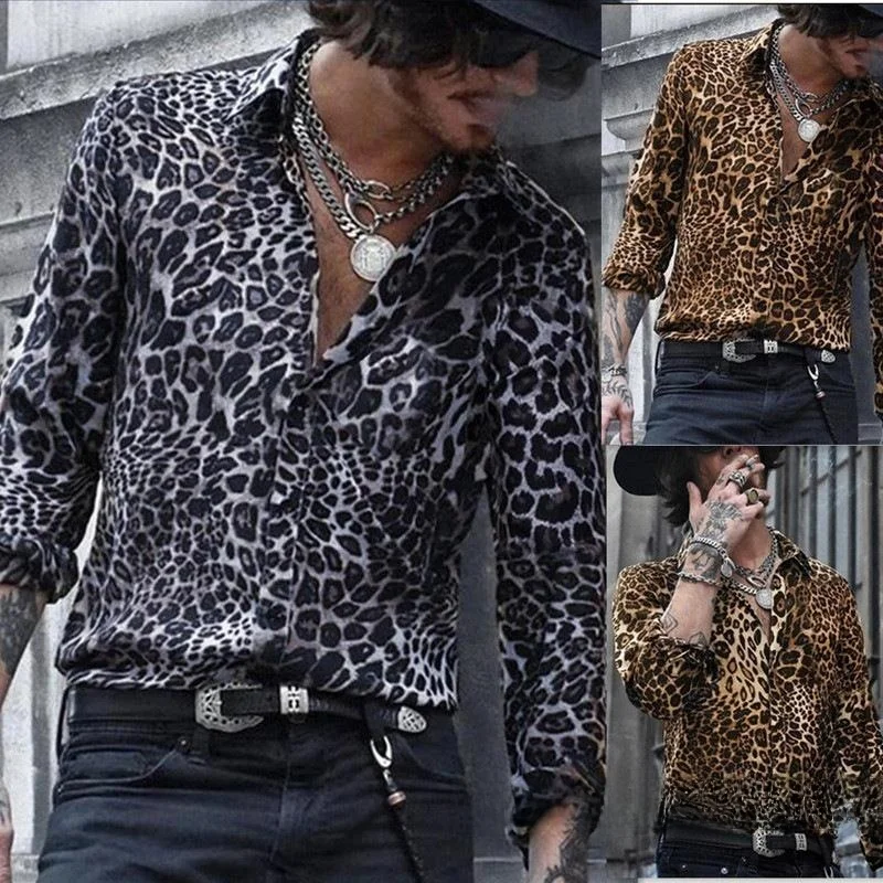 

Мужская рубашка с длинным рукавом, повседневный стиль, с леопардовым принтом на воротнике, из других материалов, 100% тонкая, не дающая усадки, оптом