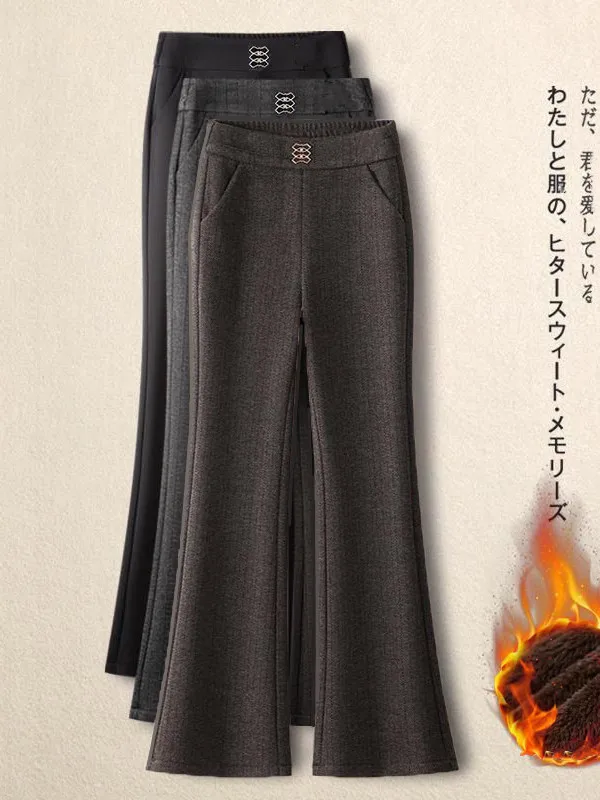 Thickened Woolen Fleece Lined Bell Bottom Pants Loose Casual Trousers for Middle Aged And Elderly Autumn Winter New Style