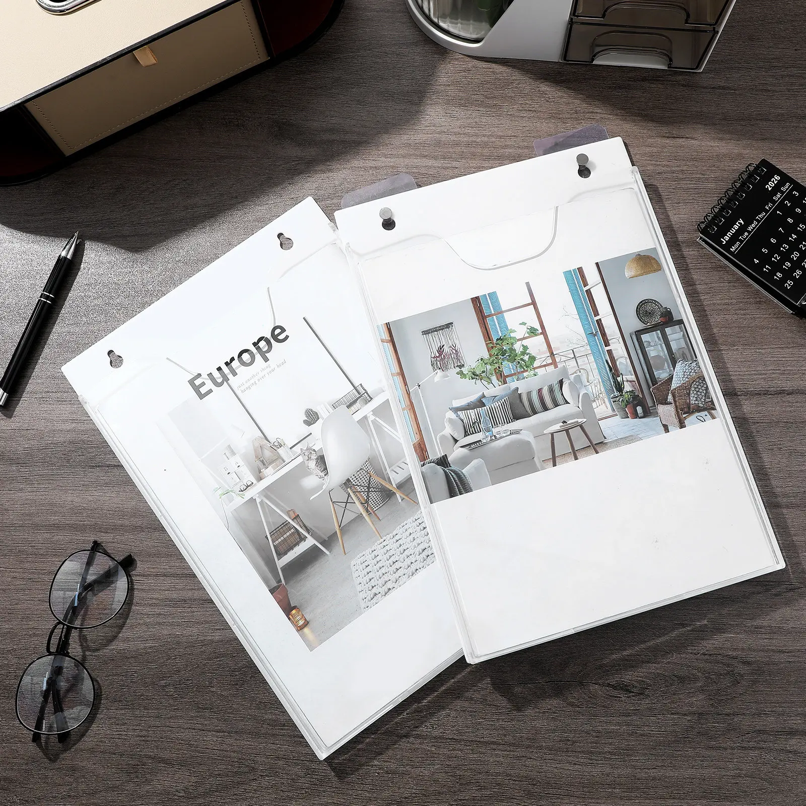 Clear Acrylic Wall Mounted File Holder 2 Pack Vertical Document Organizer for Office Home Storage