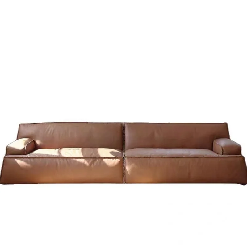 

Sofa Italian retro full leather first layer cowhide living room straight row simple