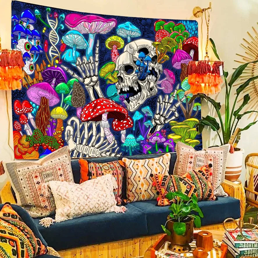 

Psychedelic Mushroom Tapestry Wall Hanging Hippie Mystery Room Decor Aesthetic Gothic Bedroom Decoration Accessories Blanket Art