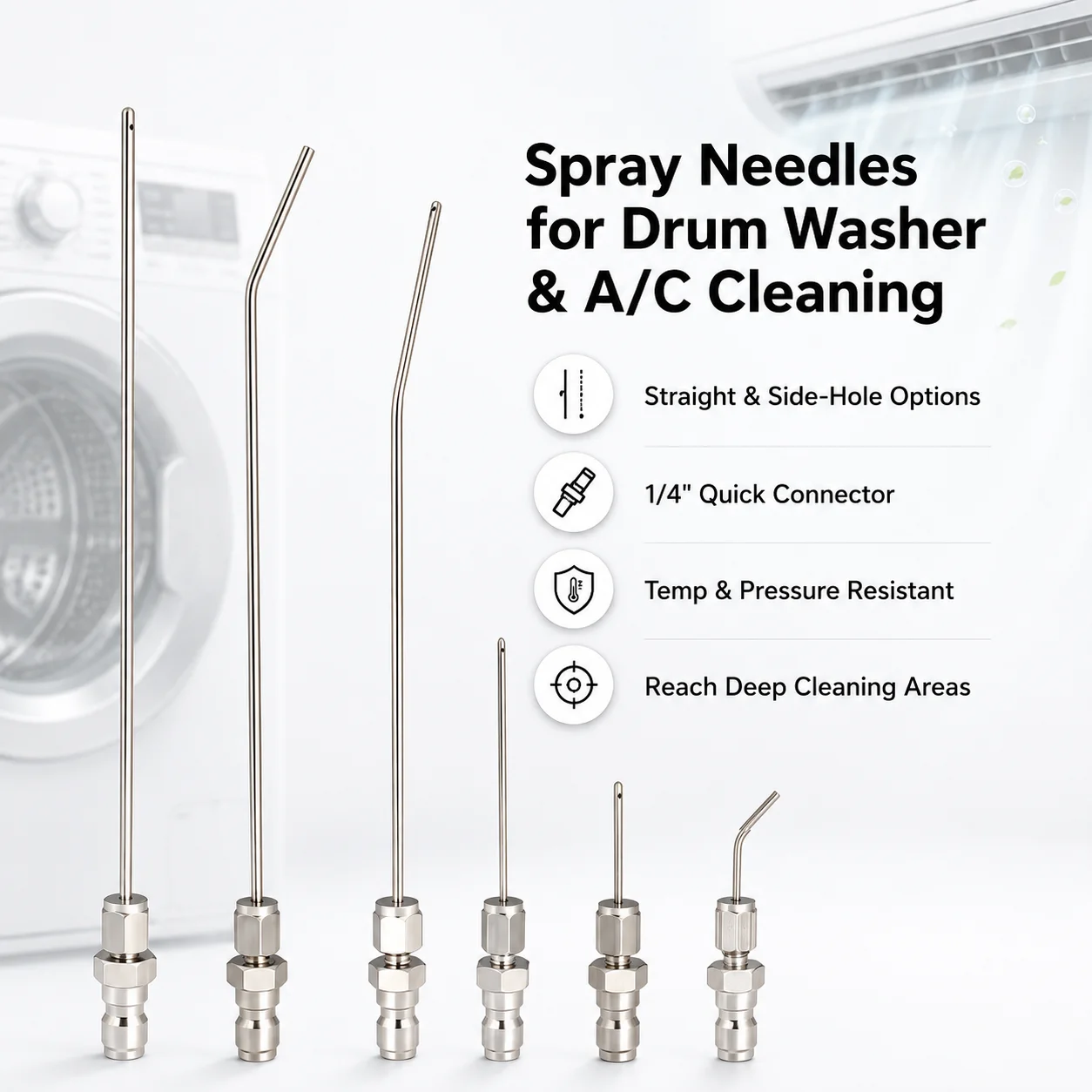 Dual-purpose 2.0mm Needle Spray Nozzle with Straight and Side Jet, Efficient Cleaner for Water Heater Tanks and Air Conditioners