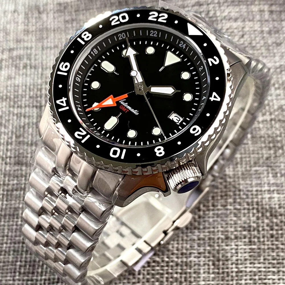 SSKX001 Orange NH34 GMT Dive Steel Mechanical Watches Men NH34 Movt 3.8 Crown 24 Hour Sports Chapter 120clicks Bezel 200m