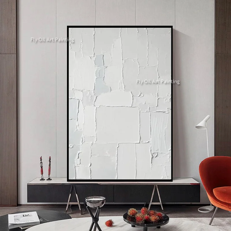Popular Pure White Knife Thick Canvas Artwork New Fashion Design Abstract Simple Texture Oil Painting Large Home Wall Decor Item