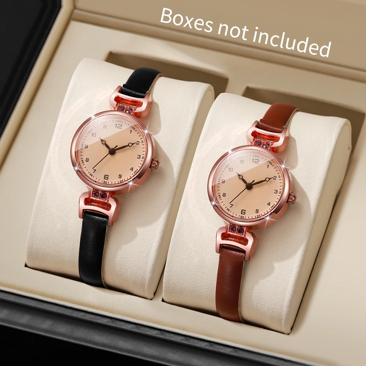 2PCS Elegant Arabic Dial Women Watches Set Fashion Ultra-thin Leather Strap Ladies Quartz Wristwatches Reloj Mujer(Without Box)