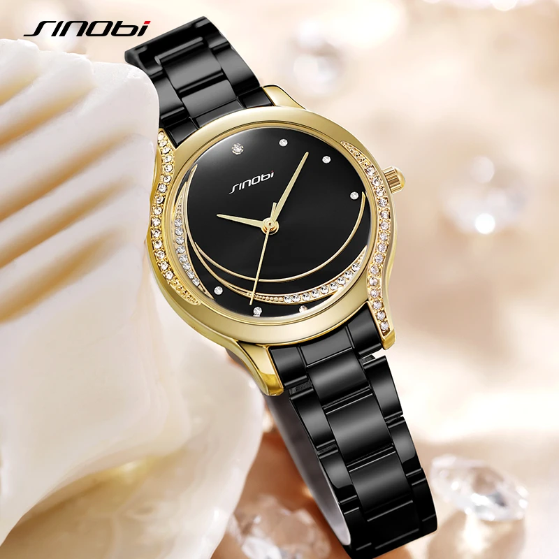 SINOBI Top Luxury Ladies Watch Original Design Diamond Woman\'s Quartz Wristwatches Gifts Clock for Wife Female Hot Sales Watches