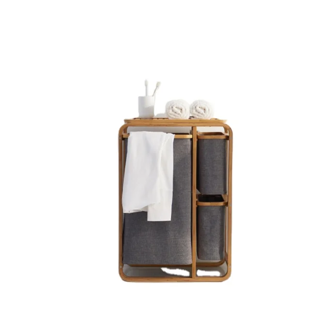

Laundry Hamper Wooden Bamboo Laundry Basket with CLoth Lining Handles and Legs