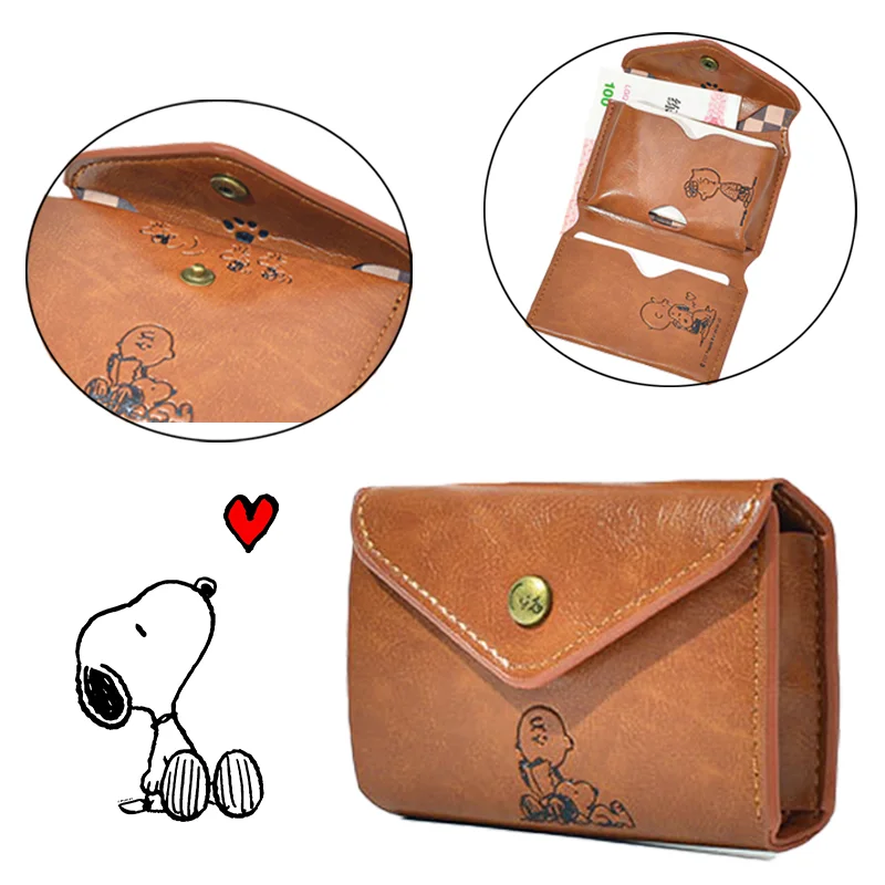 Snoopy กระเป๋าสตางค์น่ารักการ์ตูนผู้ชายผู้หญิง Multi-Layered Trifold PU หนังสั้นกระเป๋านิตยสารญี่ปุ่นภาคผนวกเหรียญของขวัญ