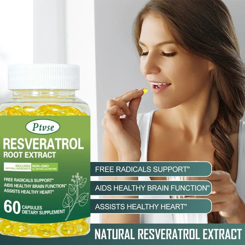 Ptvse Resveratrol Capsules - Contains Brain-Supporting Antioxidants - Promotes Cardiovascular Health - Maximum Benefits