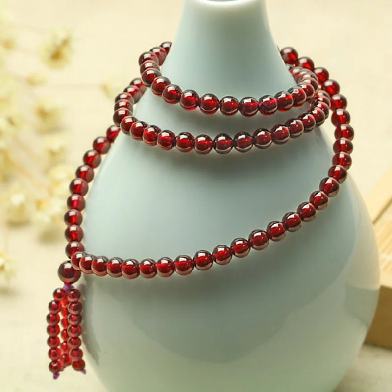 Biya Garnet Bracelet Genuine Goods5AWine Red Multi-Layer5mm Three Circles Women's Jewelry Wine Red Multi-Wrap Bracelet