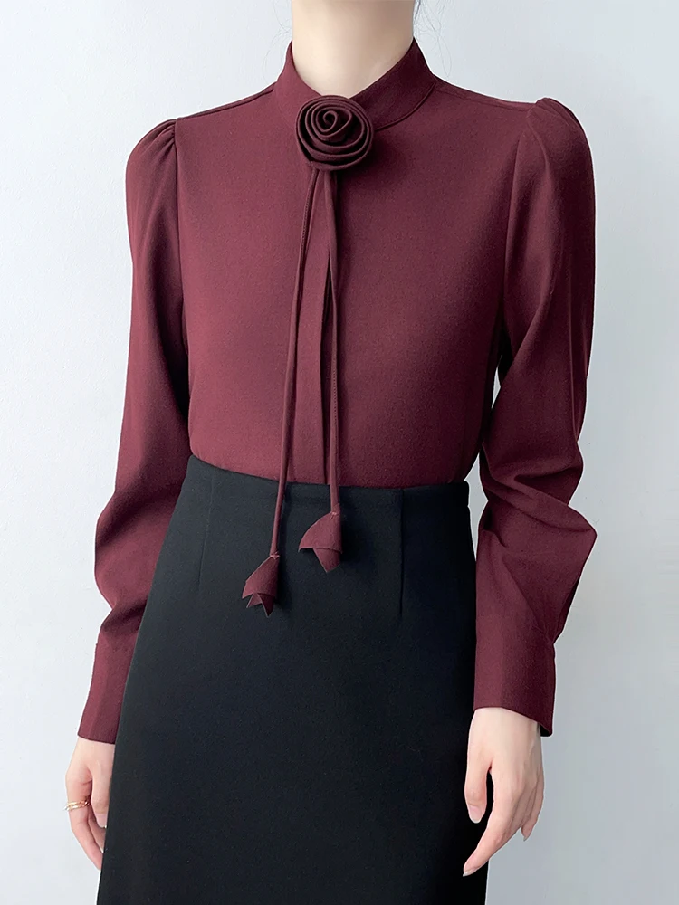 

Korean Sle Thiened Floing Women's irt Spring Inner Wear Base Layer Overlap irt High-End Rose Tassel Top