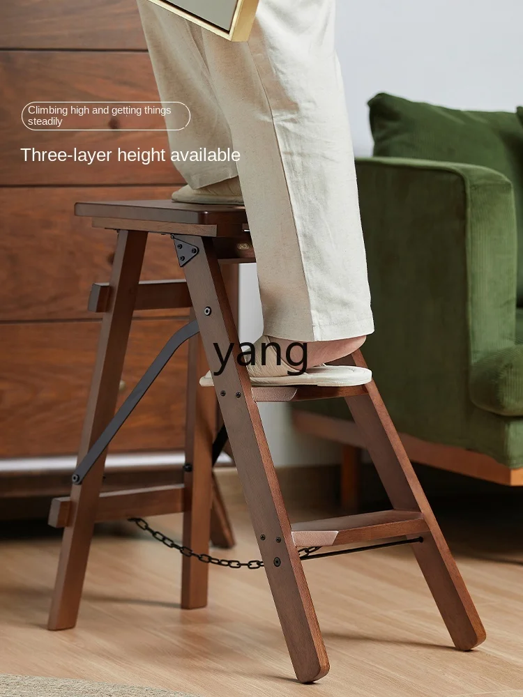 L'm'm Solid Wood and Thickened Household Step Three-Step Ladder Dual-Use Multifunctional Folding Step Stool