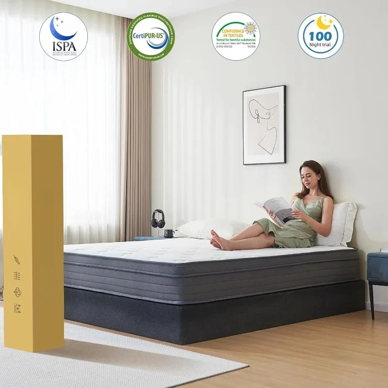 10Inch Memory Foam Mattress,Hybrid Mattress in a Box with Independent Spring,Soft and Comfortable Medium Firm Mattress