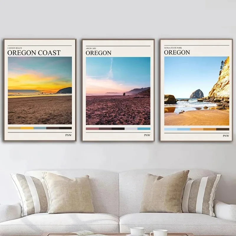 America Oregon Landscape Forest Coast Sunset  Bridge Posters Prints Canvas Printing Wall Art Picture for Living Room Home Decor