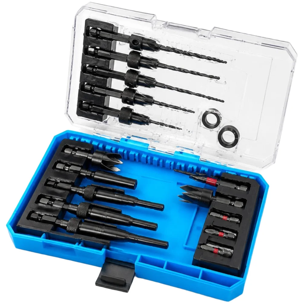 Drill Bit Set 22pc for Wood and Metal Applications Countersink and Screwdriver Bits High Performance Steel Metric Dimensions