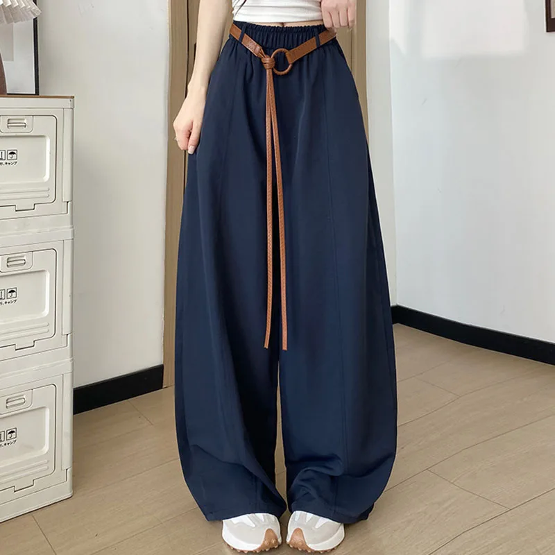 

Новые летние повседневные брюки Sickle: свободные, универсальные, с эластичным поясом, прямые штанины, женские, винтажный уличный стиль, широкие брюки