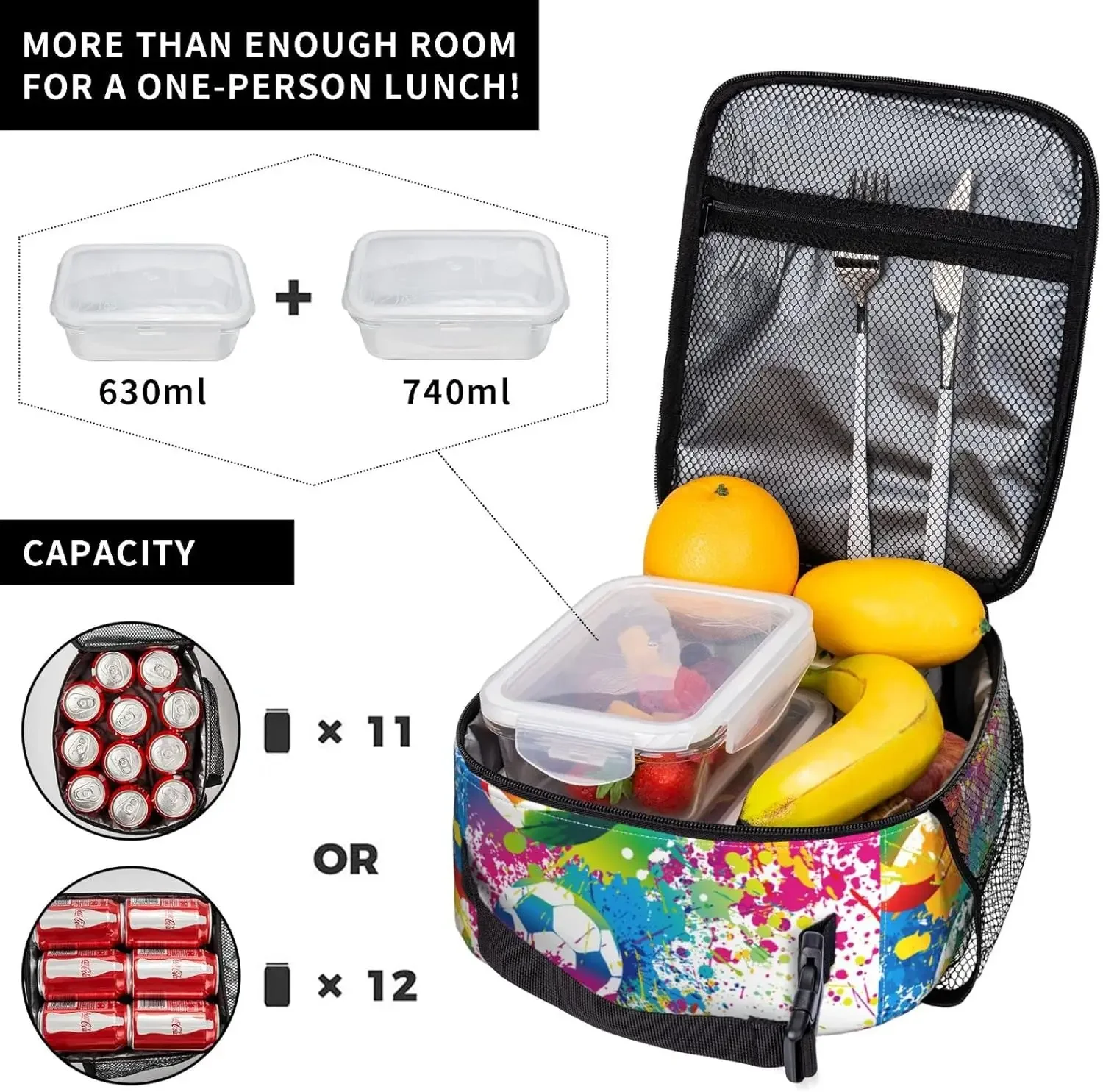 Colorful Soccer Ball Lunch Bag For Boys Girls Kids Football Reusable Lunch Box Insulated Meal Bags Portable Lunch Tote For S