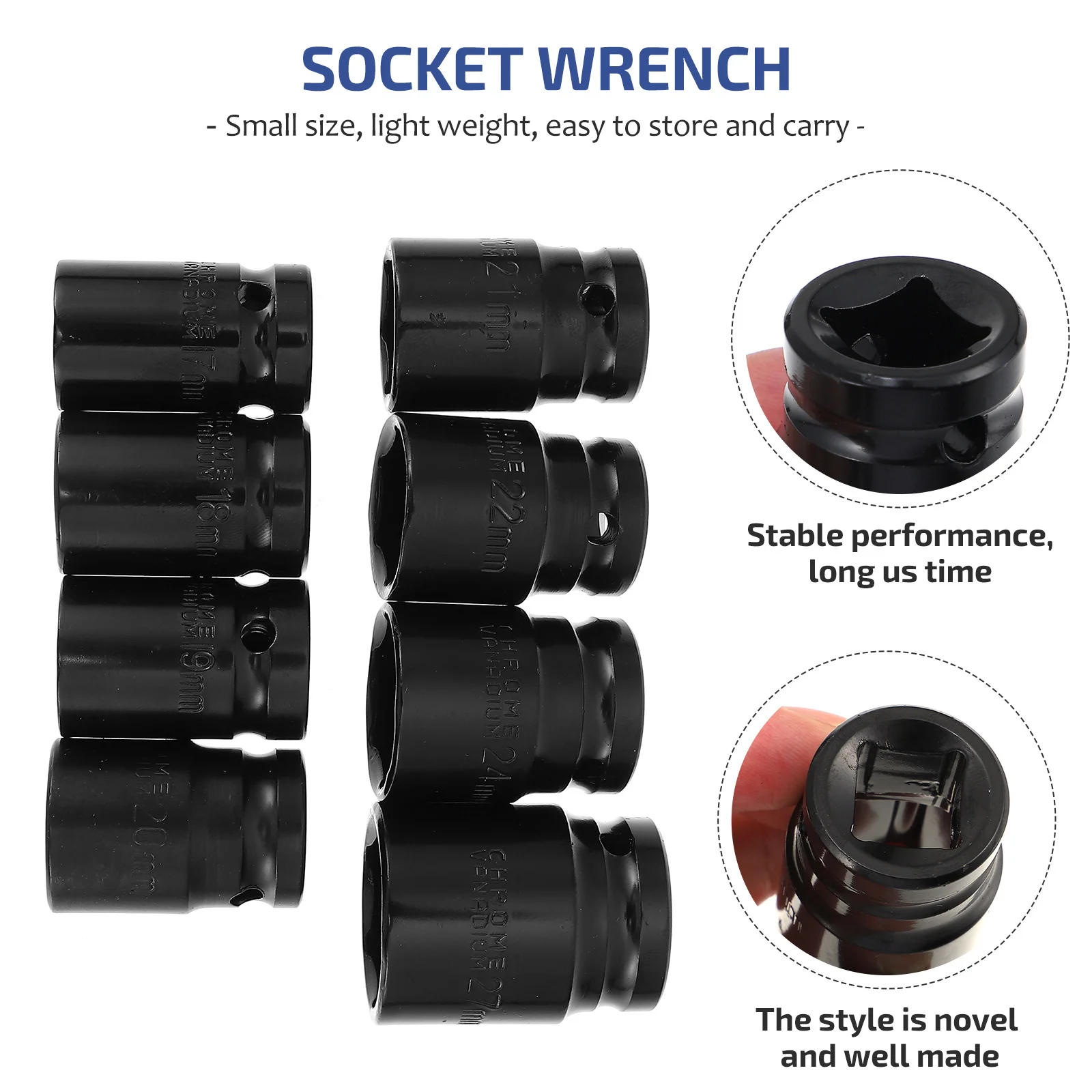 

8Pcs Electric Drive Socket Set Pneumatic Wrench Hex Impact Short Chrome Vanadium Steel Heavy Duty Repair Tools