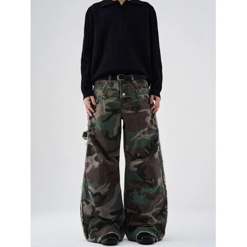 【Mirrordust】New Lazy Fashion Camouflage Jeans Versatile Simple Japanese Style Trendy Long Pants for Men and Women