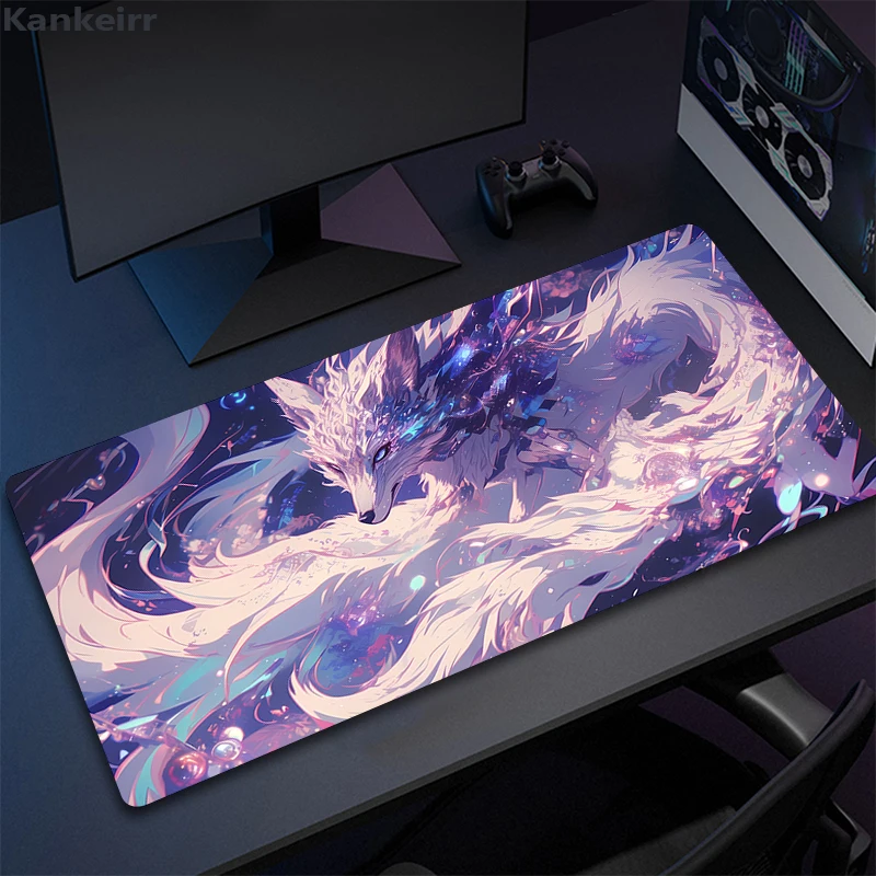 Pink Purple Fox Large Gaming Mousepad Gamer Mouse Pad 90x40 Office Long Table Accessories Mouse Mat Kawaii Desk Mat For Bedroom