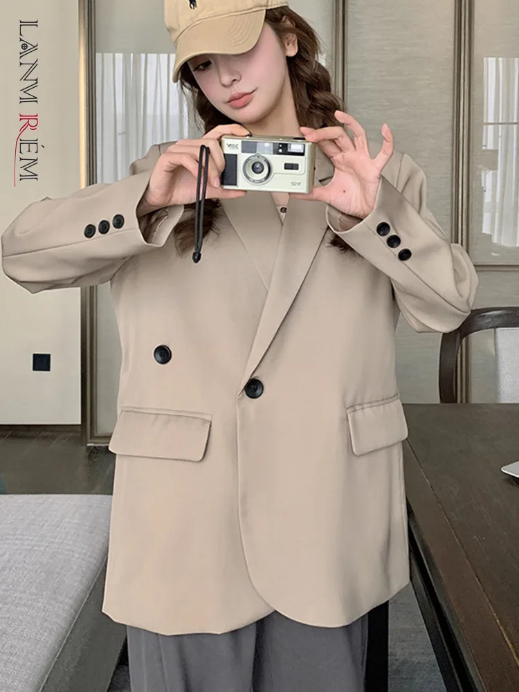 

LANMREM High Street Loose Khaki Blazer For Women Notched Long Sleeves Chic Coat Office Lady Fashion Clothes 2024 Spring 2DA3980