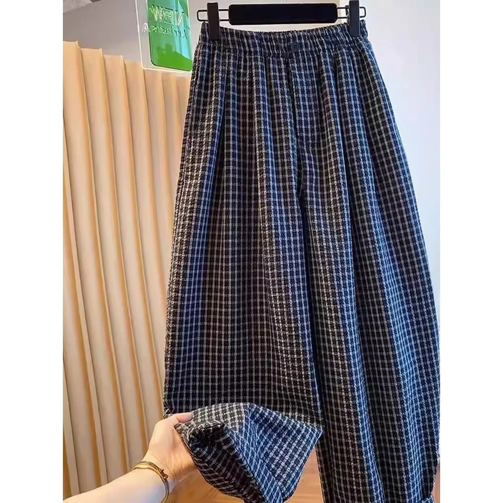 

Loose Men's Casual Pants Autumn Winter Large Size 300 Pou Japanese Sle High End Couple Plaid Wide Leg Pants Nine Points