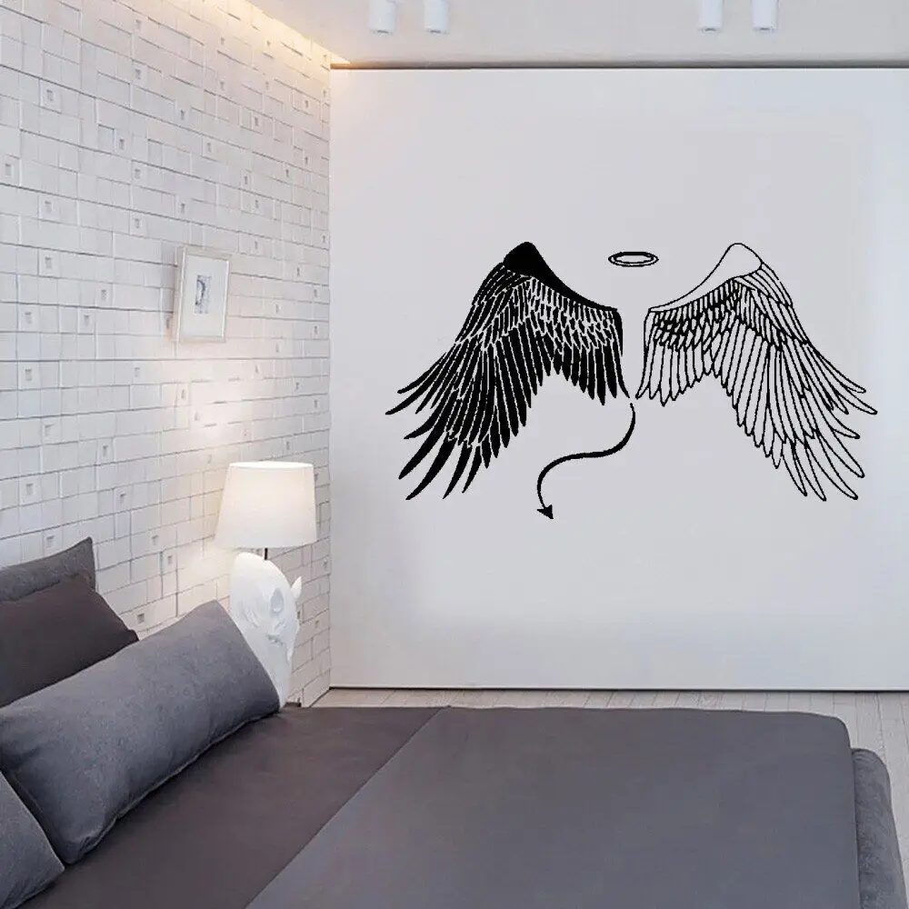 Fashion Angel Demon Evil Wings Wall Sticker Heaven Hell Paradise Home Room Decoration Self Adhesive Decal Vinyl Mural Ov571