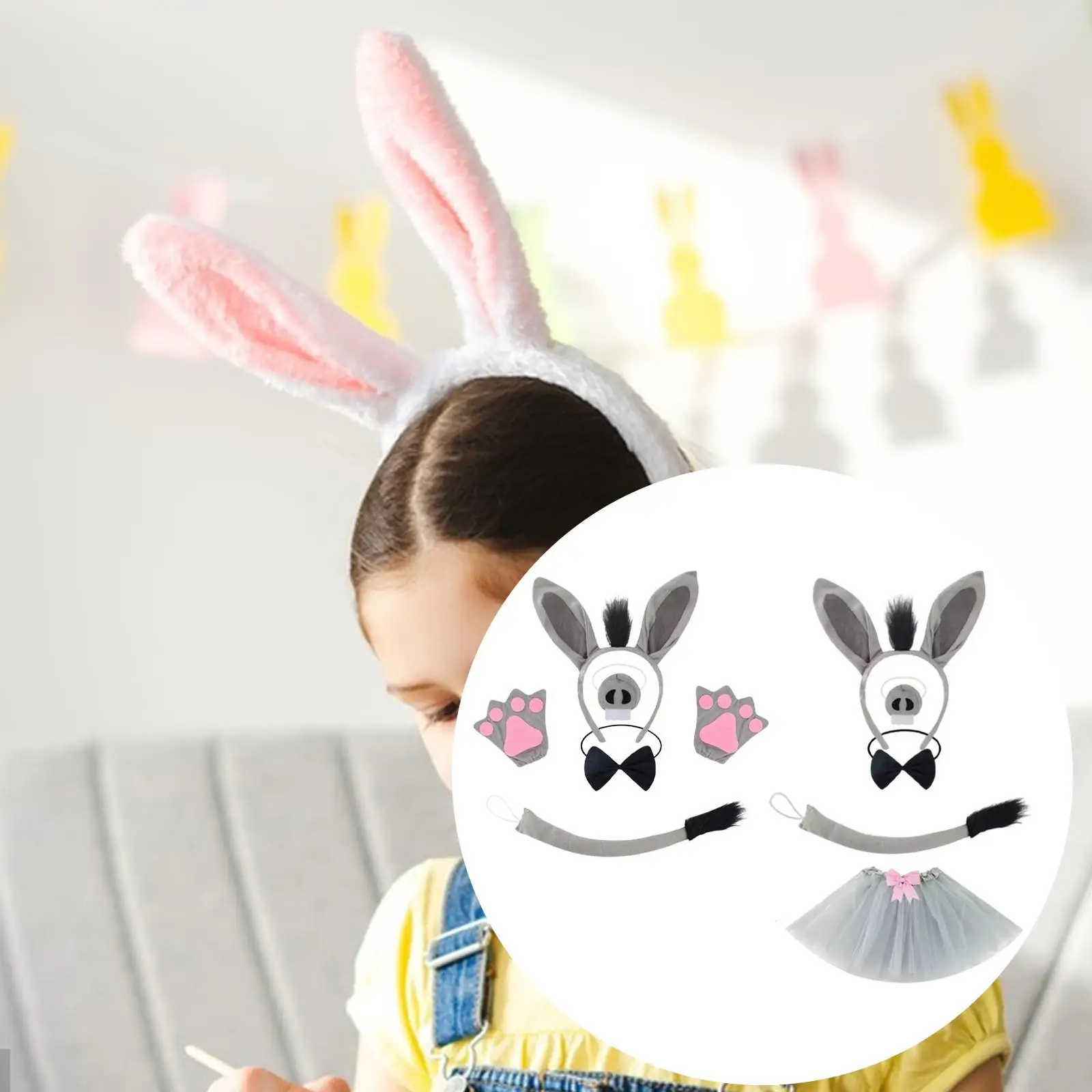 Conjunto de fantasia de burro moda orelhas bandana nariz e cauda para performance em palco