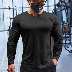 Autumn and Winter Men's Long sleeved T-shirt, Sports Quick Drying Slim Fit V-neck Fitness Top, Elastic Breathable Running