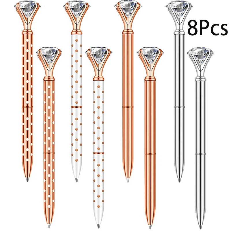 Caneta esferográfica de diamante, Tinta preta, Canetas esferográficas, Canetas Gem, Canetas de chuveiro nupcial, 8pcs