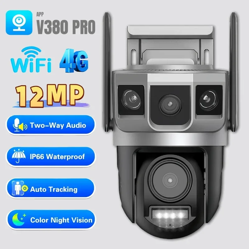 6K 12MP Solar Security Camera, 4G SIM, Triple Screen, AI Human Detection, IP66, Night Vision CCTV