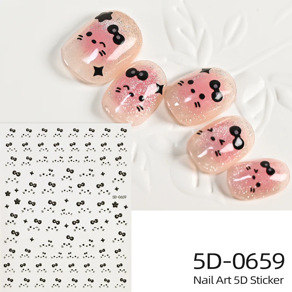 5D In Rilievo Simpatico Gattino Unghie artistiche Decalcomanie Autoadesive Giocoso Graffiti KT Gatto Viso Decorazioni Per Unghie Manicure FAI DA TE Decalcomanie di Arte Acce