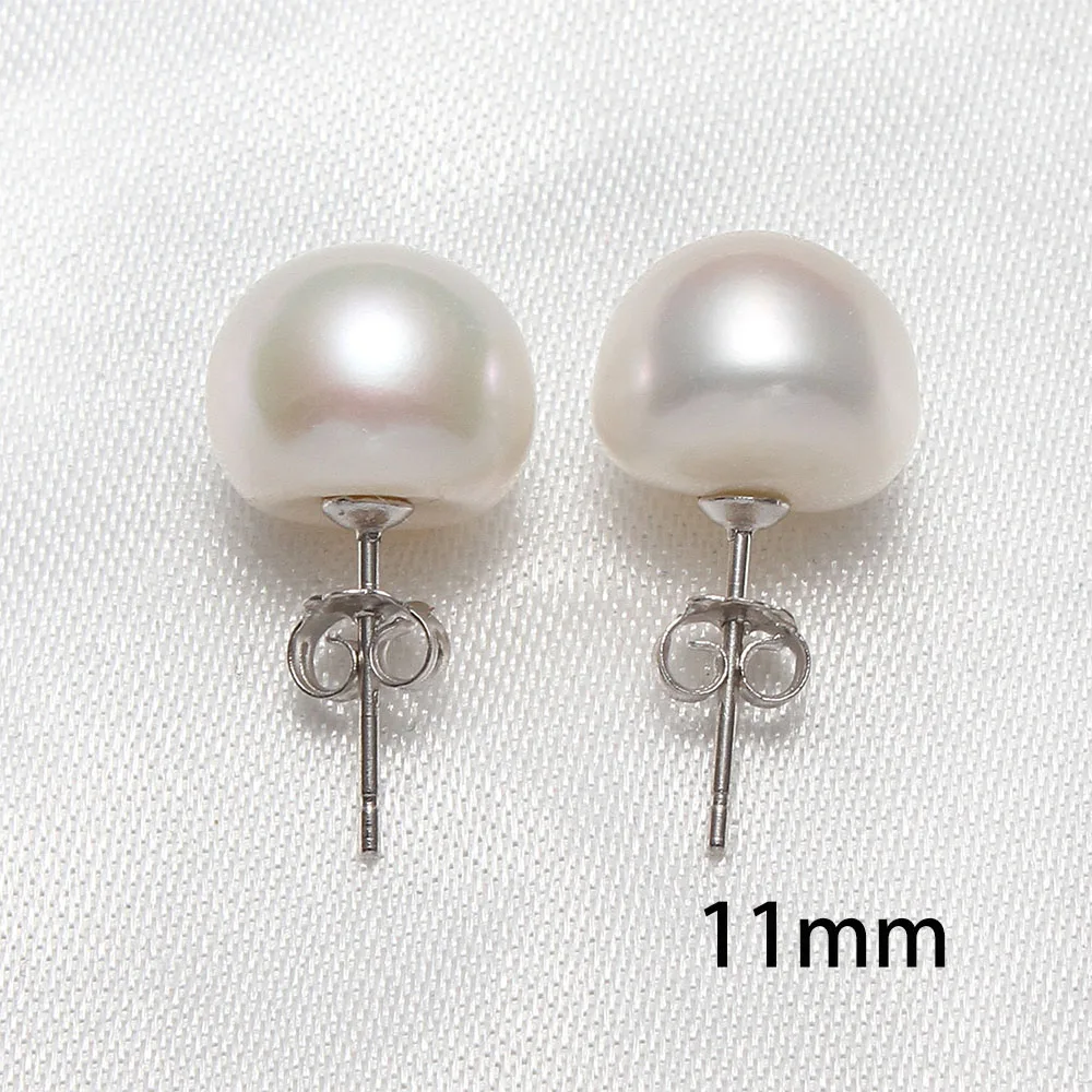 Natural Pearl Stud Earring 6-12mm Purple Pink Black Blue Freshwater Pearls Earring Silver Color Perlas Earrings Women Oorbellen