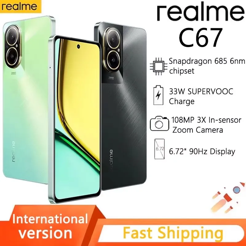 New realme C67 108MP AI Camera 6,72'' 90Hz Display 33W SUPERVOOC Charge 5000mAh Battery Snapdragon 685 6nm Chipset