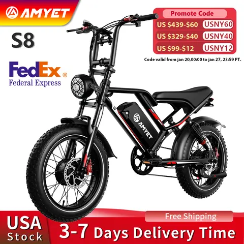 AMYET S8 Adults Electric Bike For Men 2000W Dual Motor Bicycle 48V 25AH Battery 20" Ebike Electric E Bikes Mountain Moped Ebikes