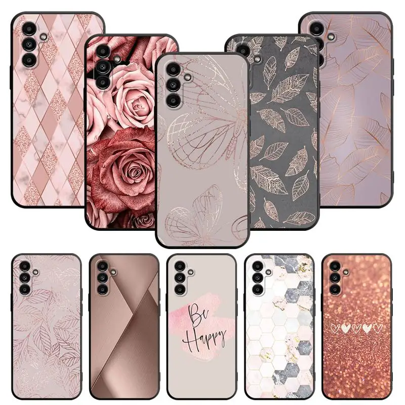 Case For Samsung Galaxy A52 A53 A12 A13 A54 A32 A51 A71 A23 A33 A21s A13 5G A22 A50 Black TPU Phone Case Rose Pink Bling Cute