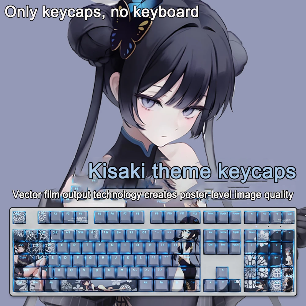 108 Keys Keycaps Blue Archive Aikiyo Fuuka Keycap PBT Dye Subbed Cherry Backlit Keycaps Anime Key Caps For ANSI 61 87 108 Layout