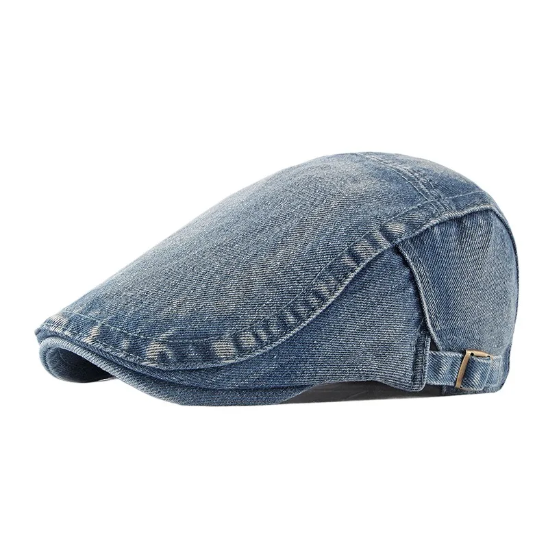 Washed Denim Peaked Cap Men's Driver Cotton British Retro Beret Light Board Advance Hats Women's Universal