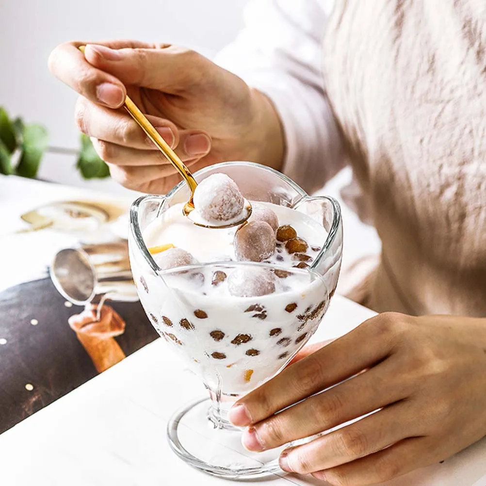 

1pc Heat Resistant Glass Ice Cream Cups Thickened Dustproof Dessert Bowls For Juice Coffee Home Restaurant Use