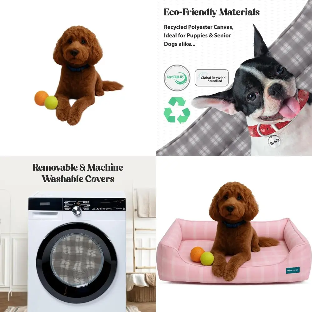 

Ортопедическая лежанка для собак из переработанного полиэстера с моющимся чехлом и противоскользящим основанием, большая, розовая