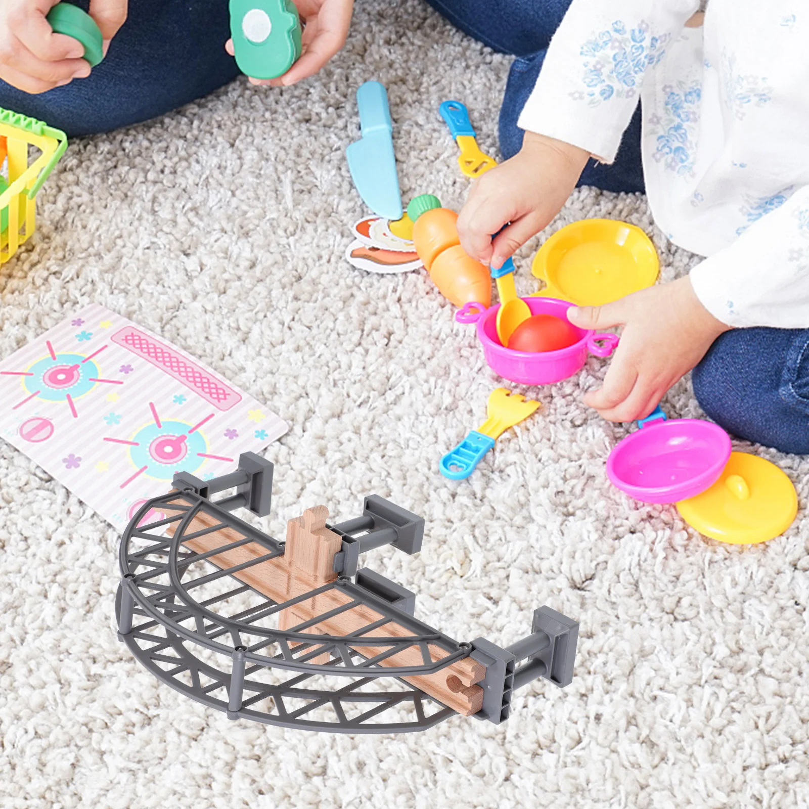 Juguete de escena de tren para niños pequeños, accesorio de diseño, juguete cognitivo para niños, puente de pista de coche, accesorio de expansión ferroviaria de madera para niños