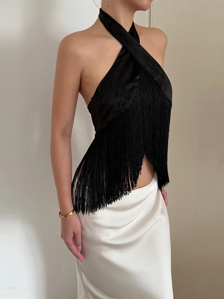 Summer Lady Tanks Sleeveless Backless Halter Tassel Female Top Chic Women Streetwear Fringes Vacation Party Clothes 2026 New