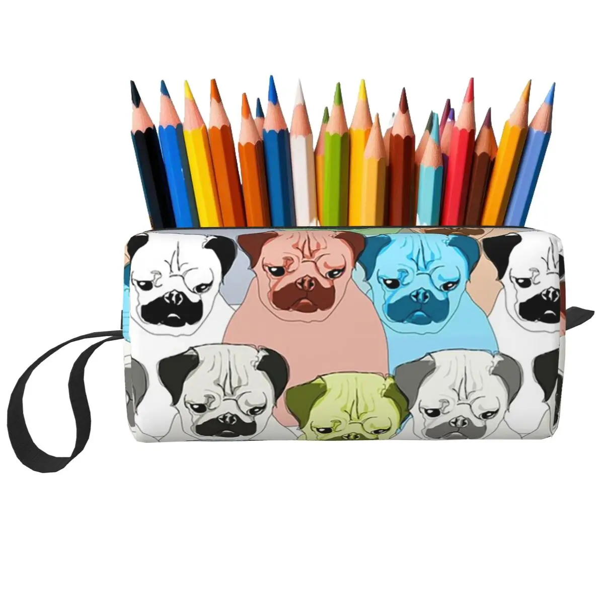 Colorful Pug Cartoon Pattern Pencil Case for Students School Pen Box Pencil Bag Stationery Supplies Travel Women Cosmetic Bag