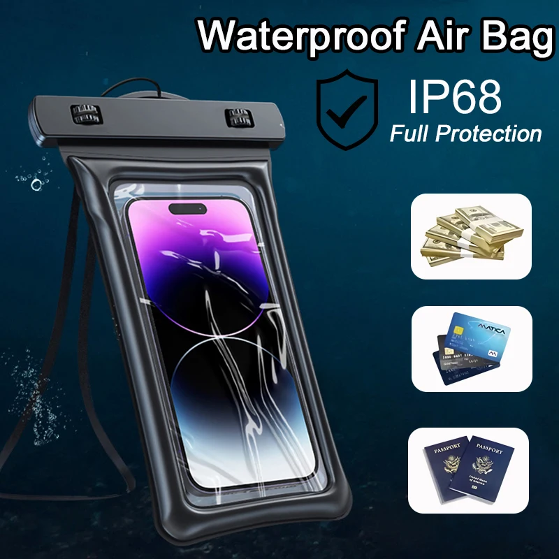 360° Full Cover Airbag Waterproof Swim Bag Phone Case For iPhone 16 15 14 13 12 11 Samsung S22 S23 S24 Xiaomi Redmi Phone Cover