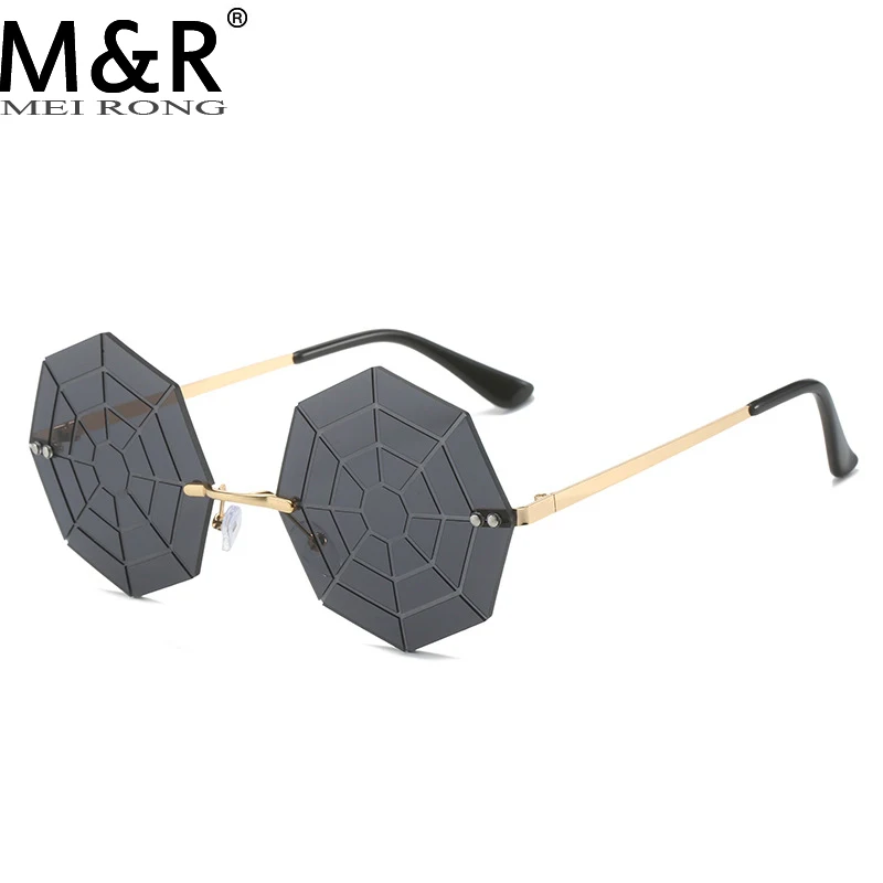 New Fashion Polygonal Women's Sunglasses Personalized Frameless Metal Gradient Frame Funny Spider Web Glasses UV400 Gafas De Sol