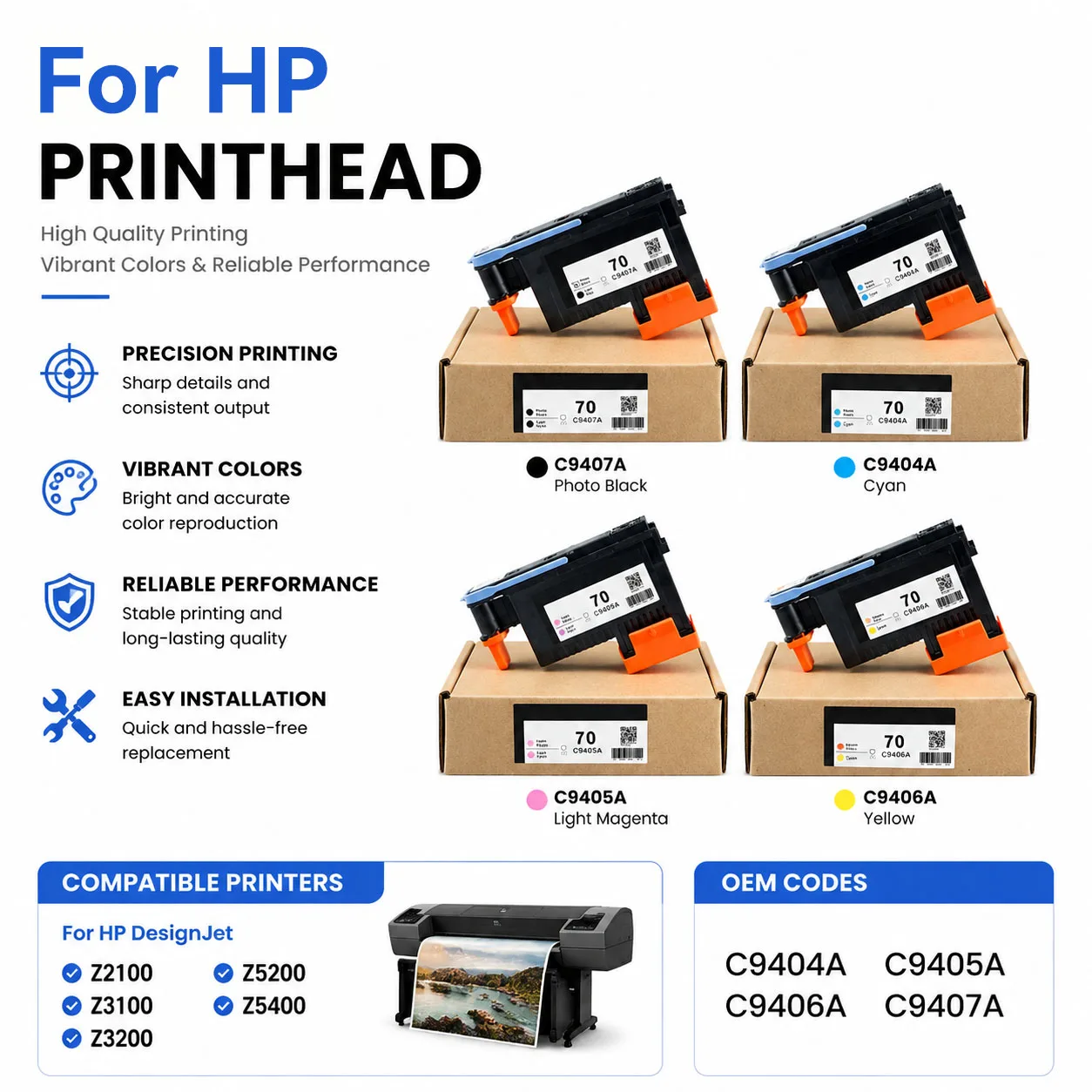 Печатающая головка для HP 70 (C9404A, C9405A, C9406A, C9407A) для принтеров HP DesignJet Z2100, Z3100, Z3200, Z5200, Z5400