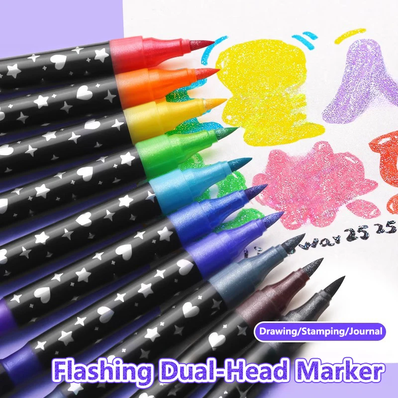 24-96 لون بريق فرشاة علامات أقلام علامات أقلام تحديد طرف مزدوج بريق علامات مجموعة للأطفال الكبار رسم رسم بطاقة صنع #1