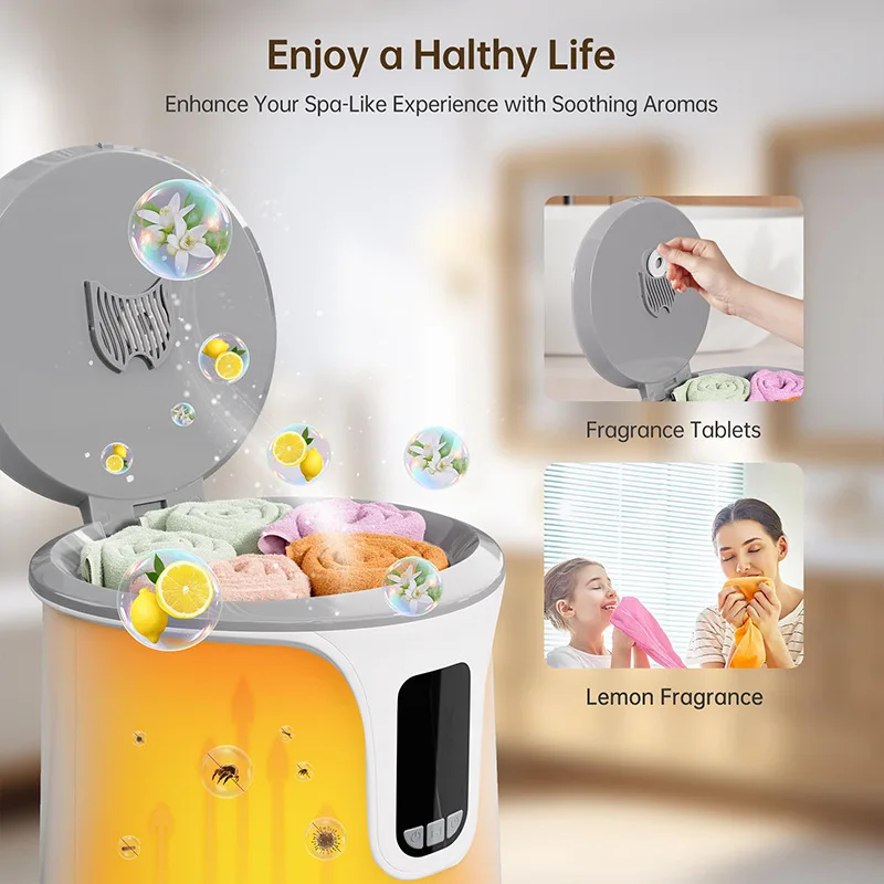 Cross-border luxury 20L household towel heating bucket heater with child lock smart LED display timer aromatherapy