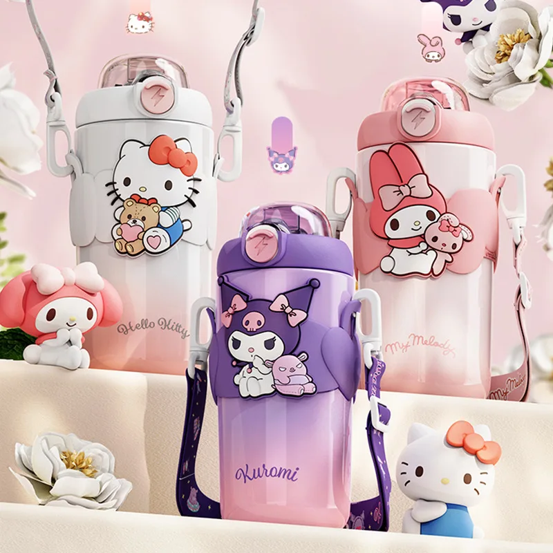 500Ml Kawaii Hello Kitty MINISO Melody Kuromi Cinnamoroll tazza per cannuccia isolata tazza per acqua per bambini in acciaio inossidabile 316