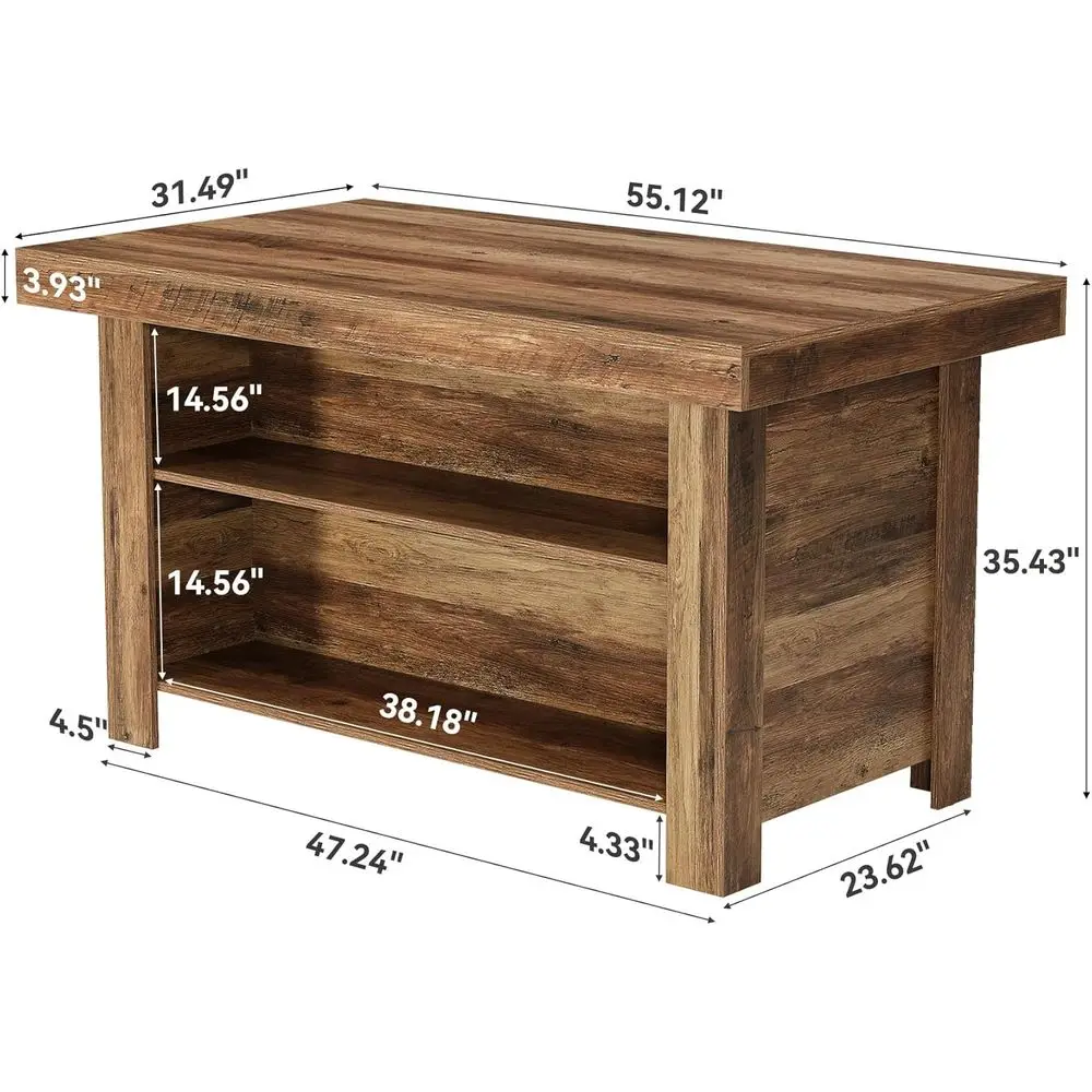 جزيرة مطبخ المزرعة ذات 3 طبقات باللون البني الريفي مع 55 سطح عمل ورف تخزين #2
